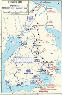 Map of the first phase of the Winter War 1939-40.
